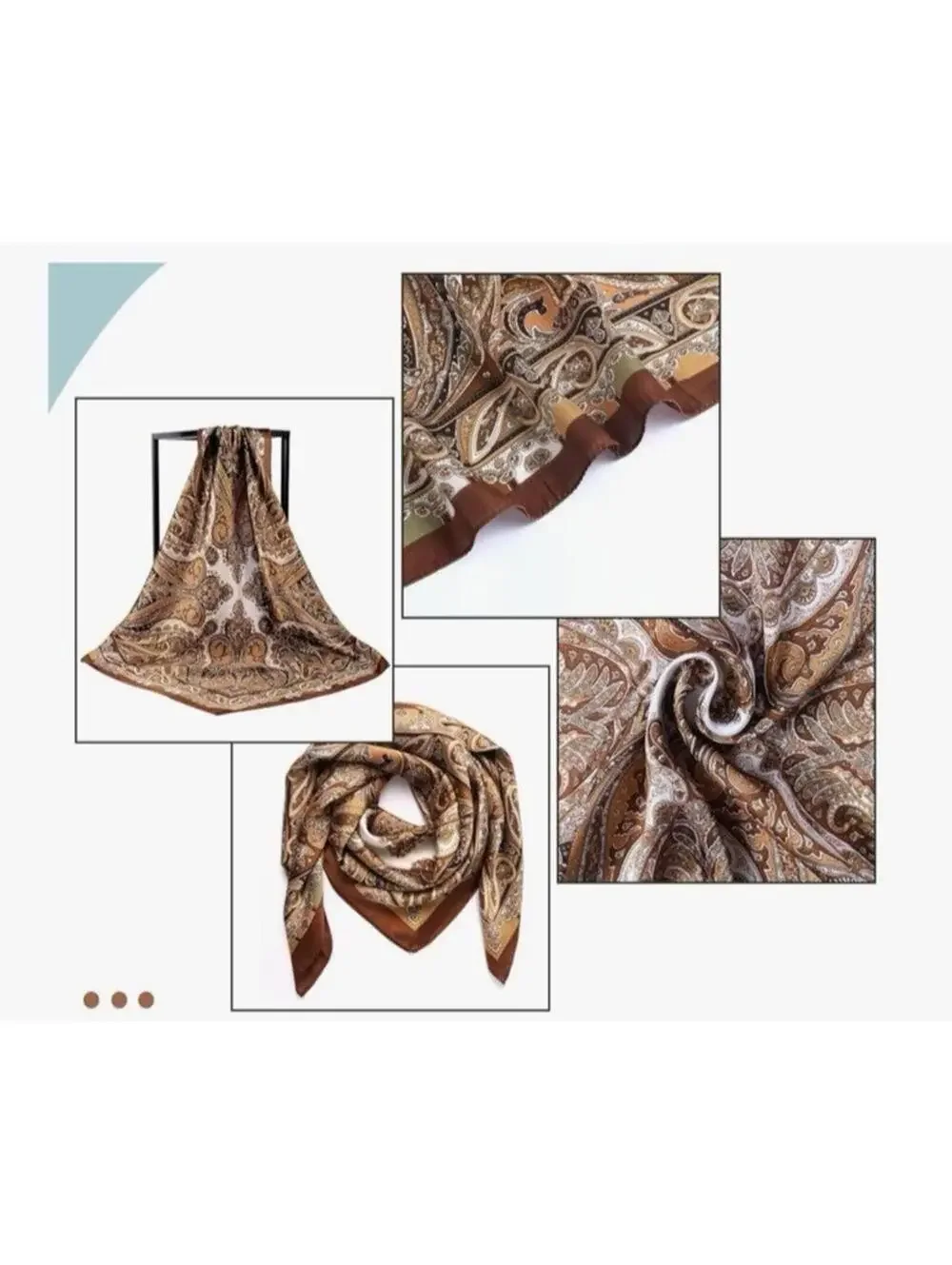 Brown Paisley Polyester Satin Head Scarf Silky Hair Bandana Neck Scarf NEW